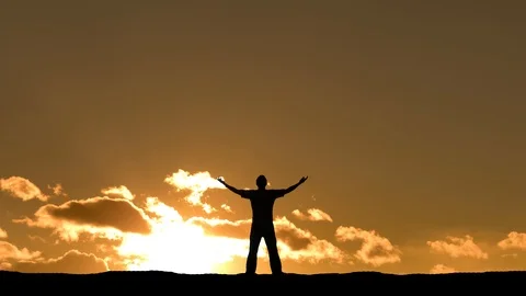 Man Standing Up Watching the Sky, Sunset Timelapse Stock Footage 98378443