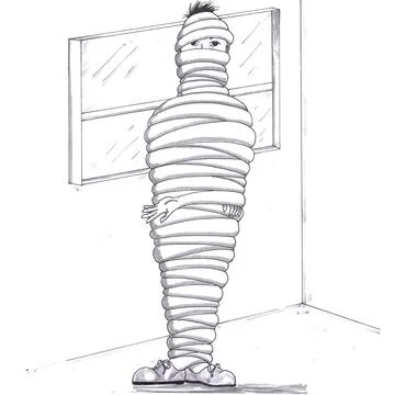 Man Standing Wrapped in His Arms and Bandages Head to Ankles Looking Stock Illustration