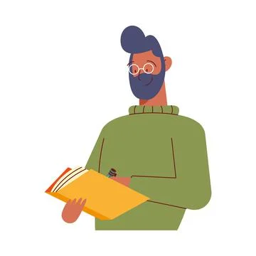 Man standing writing in book Stock Illustration