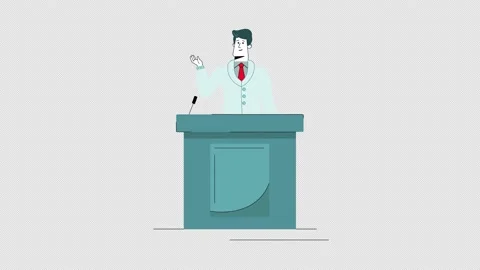 Man Stands Behind Podium, Talking Stock Footage 202172047