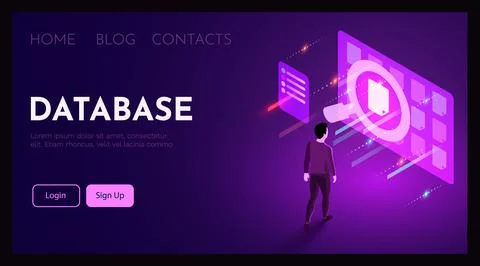 Man stands in front of database searching for file. Personal data concept. Stock Illustration