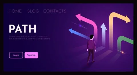 Man stands in front of different paths choosing the best one. Manager decision Stock Illustration