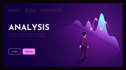 Man stands in front of finance chart. Business analytics concept. Illustrazione stock