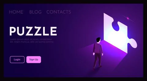 Man stands in front of puzzle symbol. Business solutions concept. Stockillustratie