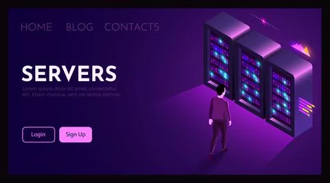 Man stands in front of servers. System administrator concept. Stock Illustration