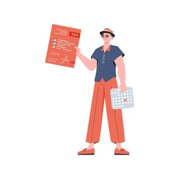 A man stands to his full height and counts taxes. Isolated. Element for pre.. Stock Illustration