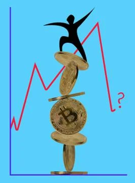 A man stands on a pyramid of bitcoins. Stock Illustration