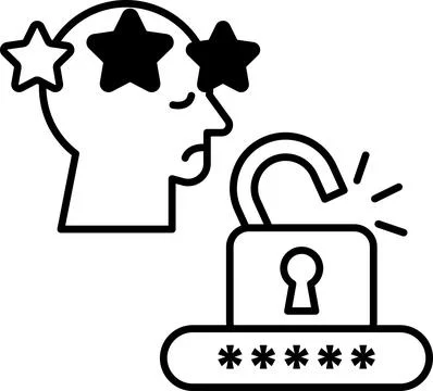 A man with a star on his head is looking at a lock with a keyhole Stock Illustration