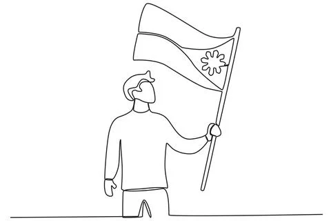 A man stared at the flag he was holding Stock Illustration