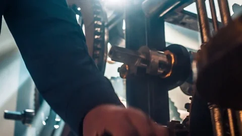 Man Start Tower Clock Mechanism Video stock 72733446