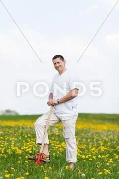 Man starting construction of own house Stock Photos
