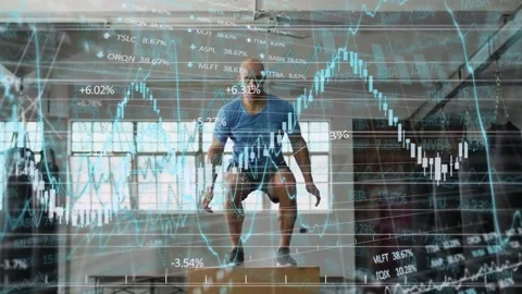 Man starting hands-on stance, exploding onto plyo box for power while finance Stock Footage 333894362