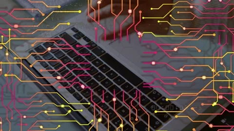 Man starting typing on laptop, moving to trackpad, editing code, animated Stockbeeldmateriaal 335761626