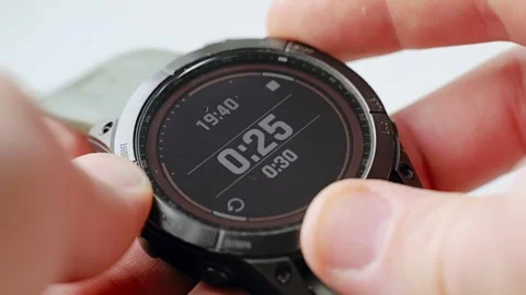 Man Starts Countdown Timer on Smartwatch - 30 Second Digital Interface Stock Footage 311502147