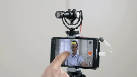 Man Starts Recording Video Of Himself  On Smartphone Stock Footage 135040652