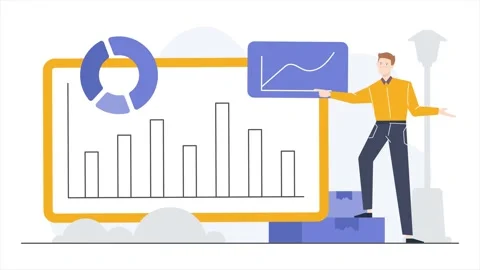 A man with statistic data on big screen business animated illustration video Stock Footage 277322422