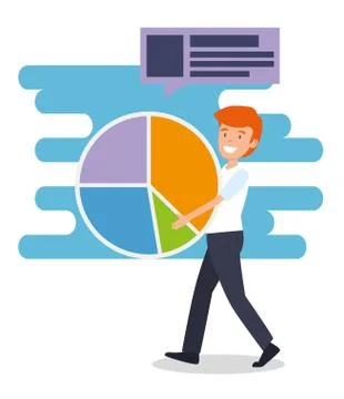 Man with statistics diagram and chat bubble Stock Illustration