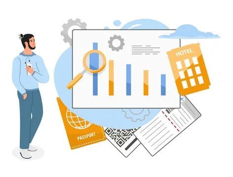 Man Statistics Increase Sales Ticket Travel 스톡 일러스트