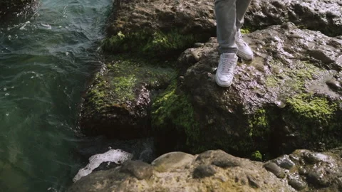 Man staying on rocks, seaside Stock Footage 138158834