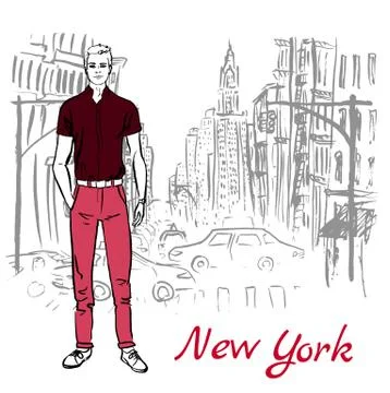 Man staying on street Illustrazione stock