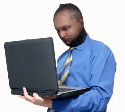Man steals data from a laptop Stock Photos