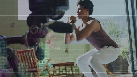 Man stepping onto mat and starting squat exercise on patio, displaying animated Stock Footage 327849324