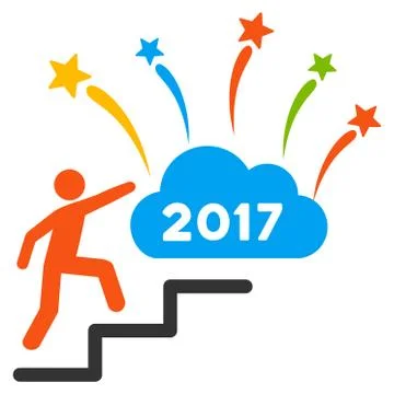 Man Steps To 2017 Dream Fireworks Flat Vector Icon Stock Illustration