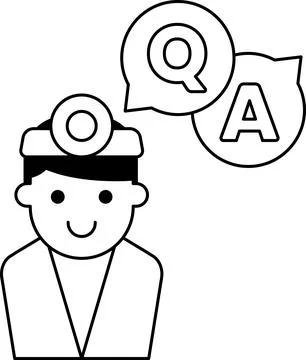 A man with a stethoscope on his head is smiling and has a question mark Stock Illustration