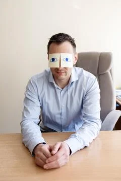 Man, sticky notes and sleeping in office, exhausted and professional Stock Photos