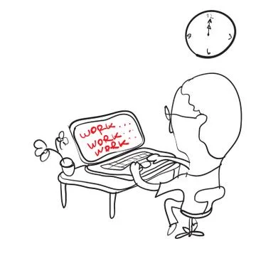 Man still working hardly by using laptop Stock Illustration