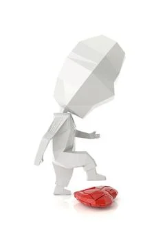 The man stomp the broken heart. 3D rendering. Stock Illustration
