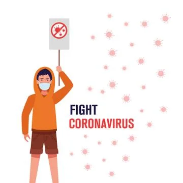 Man with stop covid19 placard protest Stock Illustration