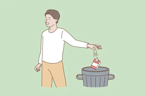 Man stop smoking throw away cigarettes pack Illustrazione stock