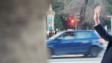 The man stops the taxi Stock Footage 88857920