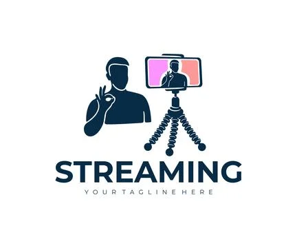 Man streaming or stream a live video from smartphone, logo design Stock Illustration