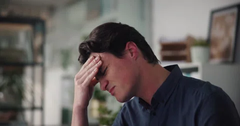 Man, stress and mistake with computer at startup, headache and frustrated with Stock Footage 316767832