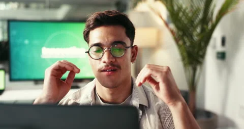 Man, stress or designer at computer with headache, tension or massage temples Stock Footage 297187847
