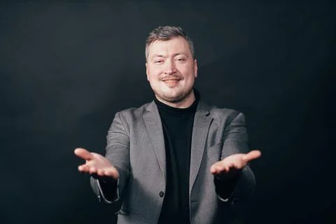 Man stretching hands to camera. Virtual hugs Stock Photos