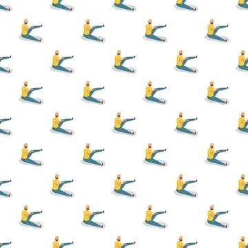 Man stretching leg exercising workout seamless pattern Stockillustratie