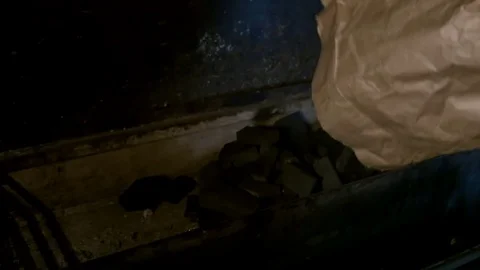 Man strew coals into the brazier Video stock 80042331