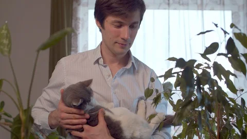 Man stroking a cat Video stock 128899183