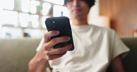 Man, student and hand with phone in house for education results, university Stock Footage 327449144
