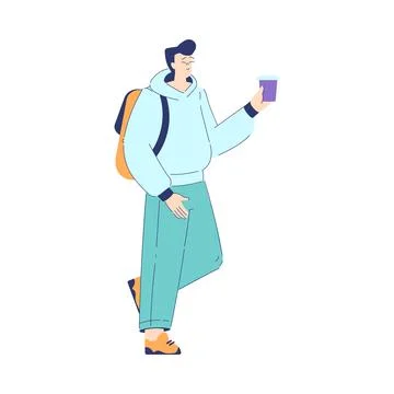 Man Student Character with Backpack and Coffee Engaged in Education and Study Stock Illustration