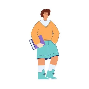 Man Student Character with Book Engaged in Education and Study Vector Stock Illustration