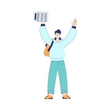 Man Student Character Pass the Test Engaged in Education and Study Vector Stock Illustration