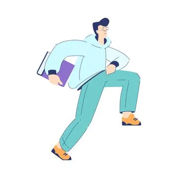 Man Student Character Run with Book Engaged in Education and Study Vector Illustrazione stock