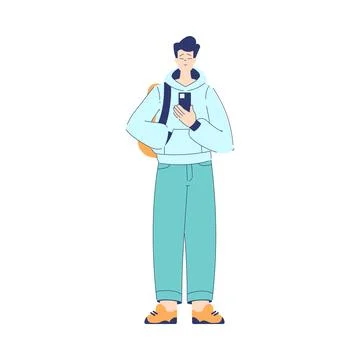 Man Student Character Stand with Backpack Engaged in Education and Study Vector Stock Illustration