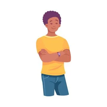 Man Student Character Stand with Folded Arms Vector Illustration Stock Illustration