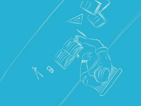 A man student working or study on desk with books and office tools Stock Illustration