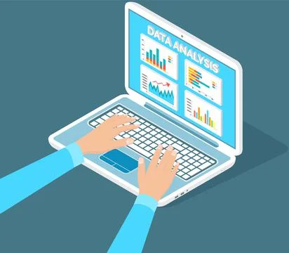 Man studies statistics shown on bar chart. Analyze graphs. Guy is working with Stock Illustration